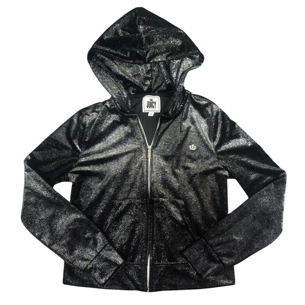 Juicy Couture Black Silver Shimmer Zip-Up Hoodie Womens Size S